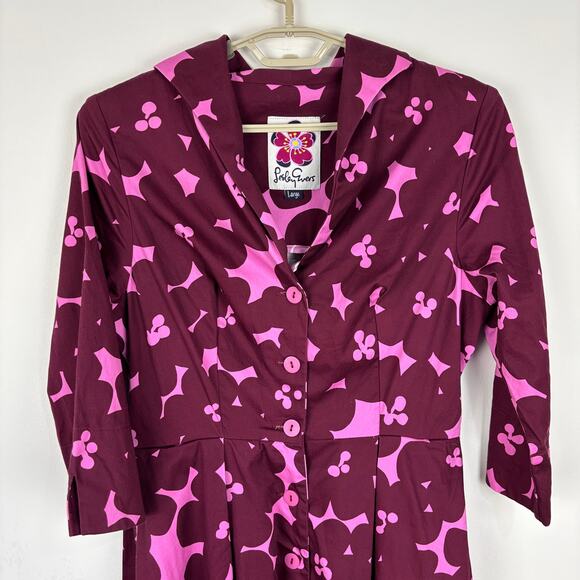 Lesley Evers Grace Dress in Magenta Blooms Cotton Large Fit Flare 3/4 sleeve - Picture 3 of 9